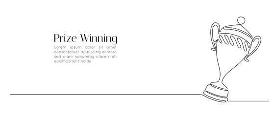One continuous line drawing of winning golden trophy. Icon symbol of champion achievement in simple linear style. Outline concept for best teamwork editable stroke. Vector illustration