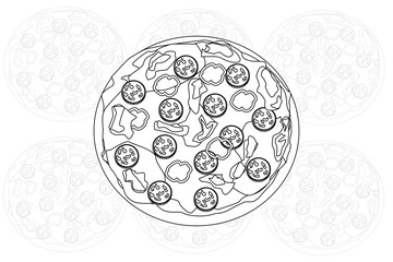Pizza slice line icon. Pizzeria food sign. Fast food symbol. Quality design element.