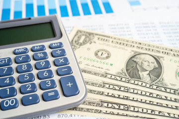Calculator on graph paper. Finance development, Banking Account, Statistics, Investment Analytic research data economy, Stock exchange trading, Business company concept.
