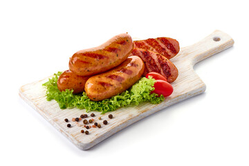 Fried sausages bbq, isolated on white background.