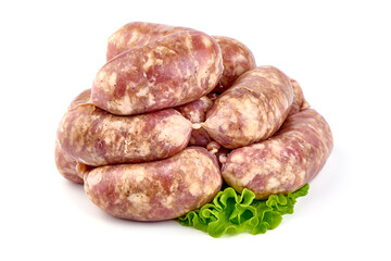 German Oktoberfest Sausages, close-up, isolated on white background.