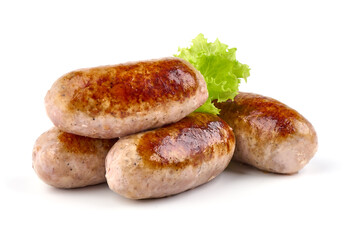Grilled German Pork Sausages, munich sausage, isolated on white background.