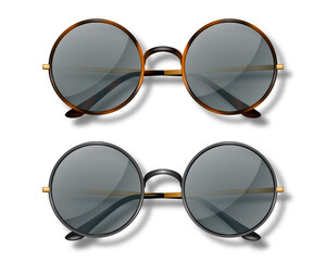 Vector 3d Realistic Round Frame Glasses Set Glass Isolated, Transparent Sunglasses for Women and Men, Accessory. Optics, Lens, Vintage, Trendy Glasses. Top View