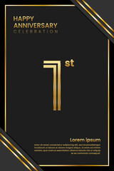 1st Anniversary. Anniversary Template Design With Golden Text. Double Line Design Concept. Vector Template Illustration