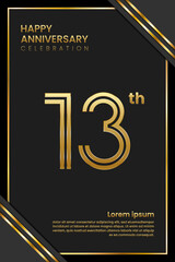 13th Anniversary. Anniversary Template Design With Golden Text. Double Line Design Concept. Vector Template Illustration