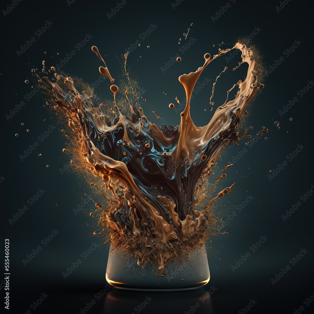 Poster a splash of liquid is in a glass on a black background with a black background and a black backgroun