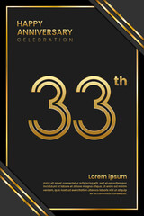 Fototapeta na wymiar 33th Anniversary. Anniversary Template Design With Golden Text. Double Line Design Concept. Vector Template Illustration