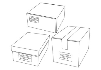 Cardboard boxes set for delivery and storage. Isolated carton crates collection with various angles and point of view.