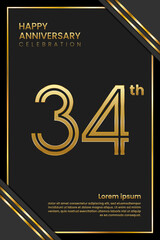 34th Anniversary. Anniversary Template Design With Golden Text. Double Line Design Concept. Vector Template Illustration