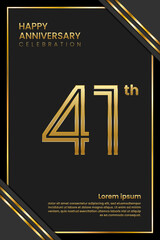 41th Anniversary. Anniversary Template Design With Golden Text. Double Line Design Concept. Vector Template Illustration
