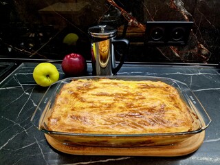 potato pie on the kitchen table