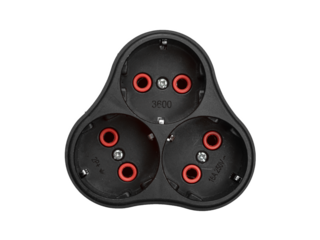 Three black ac 16A 250V power sockets is isolated on white background.