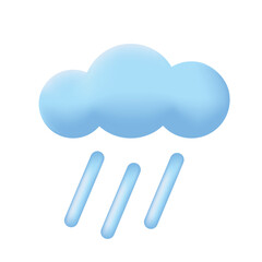 Blue cloud and heavy rain or downpour. Weather forecast element icon. 3d Vector illustration isolated on white backrgound.