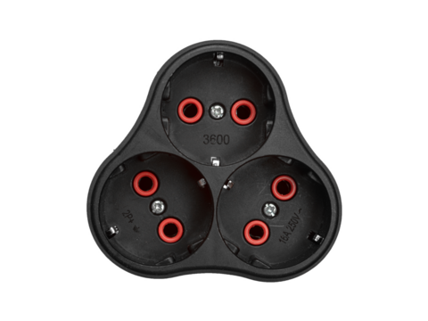 Three black ac 16A 250V power sockets is isolated on white background. - Powered by Adobe