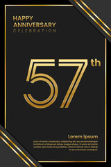 57th Anniversary. Anniversary Template Design With Golden Text. Double Line Design Concept. Vector Template Illustration