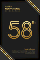 58th Anniversary. Anniversary Template Design With Golden Text. Double Line Design Concept. Vector Template Illustration