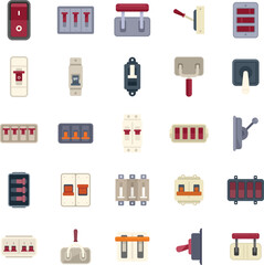 Breaker switch icons set flat vector. Cable chopper. Circuit switch isolated - obrazy, fototapety, plakaty