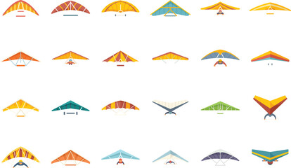 Hang glider icons set flat vector. Sport activity. Adrenaline glider isolated - obrazy, fototapety, plakaty