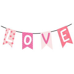 Simple garland for Valentine's day. LOVE.Vector love romantic paper flag garland decoration.