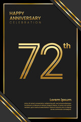 72th Anniversary. Anniversary Template Design With Golden Text. Double Line Design Concept. Vector Template Illustration