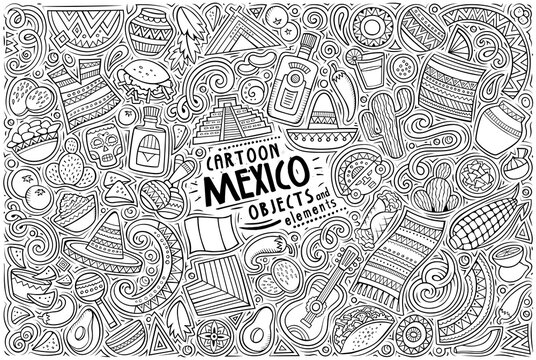 Set of Mexico traditional symbols and objects