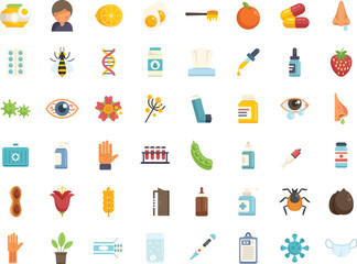 Seasonal allergy icons set flat vector. Sneeze flu. Season tissue isolated