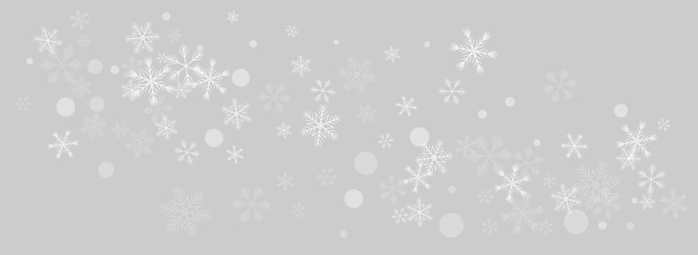 Golg Snowfall Vector Panoramic Grey Background.
