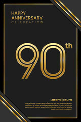 90th Anniversary. Anniversary Template Design With Golden Text. Double Line Design Concept. Vector Template Illustration