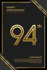 94th Anniversary. Anniversary Template Design With Golden Text. Double Line Design Concept. Vector Template Illustration