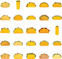 Tacos icons set flat vector. Food menu. Mexican beef isolated