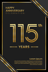 115th Anniversary. Anniversary Template Design With Golden Text. Double Line Design Concept. Vector Template Illustration