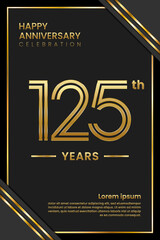 125th Anniversary. Anniversary Template Design With Golden Text. Double Line Design Concept. Vector Template Illustration