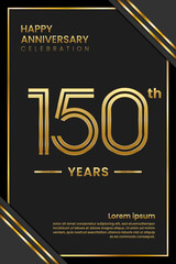 150th Anniversary. Anniversary Template Design With Golden Text. Double Line Design Concept. Vector Template Illustration