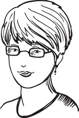 Female portrait drawing. Woman in glasses head drawing