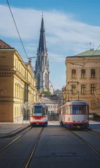 Foto op Canvas Trams at Denisova Street and Saint Wenceslas Cathedral - Olomouc, Czech Republic © diegograndi