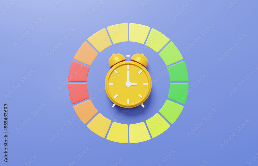 Poster yellow clock icon with element idea creative colorful concept. telling time on isolated pastel backg