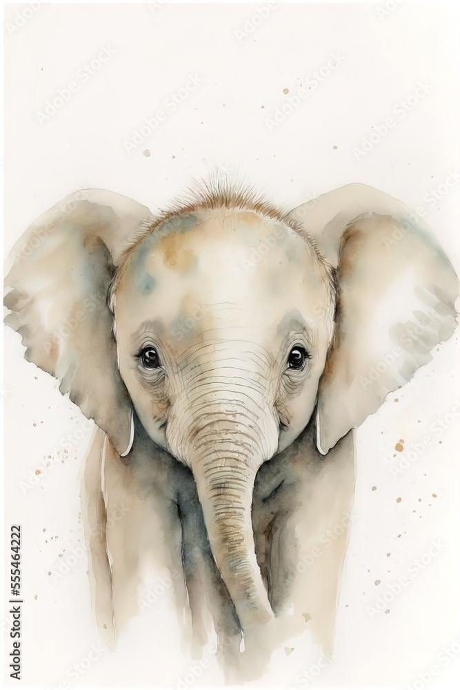 Poster a painting of an elephant with a white background and a brown head and trunk., generative ai