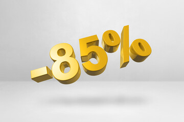 85% off discount offer. 3D illustration isolated on white. Promotional price rate