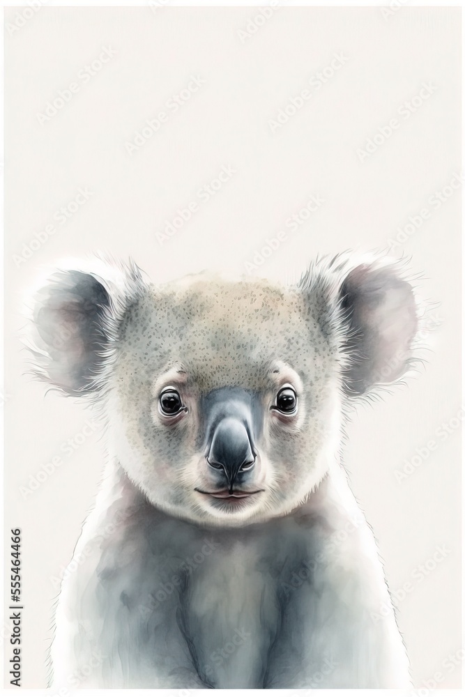Poster a koala is looking at the camera with a white background and a white background behind it is a white