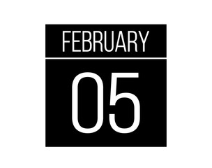 5 February day black calendar. Calendar vector for the days of February on isolated white background