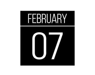 7 February day black calendar. Calendar vector for the days of February on isolated white background