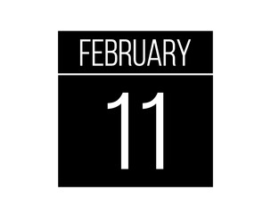 11 February day black calendar. Calendar vector for the days of February on isolated white background