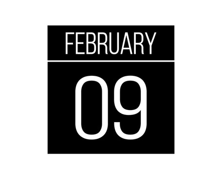 9 February day black calendar. Calendar vector for the days of February on isolated white background