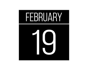 19 February day black calendar. Calendar vector for the days of February on isolated white background