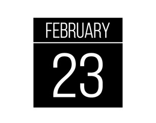 23 February day black calendar. Calendar vector for the days of February on isolated white background
