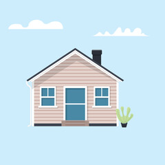 American house flat vector icon. Modern home with vinyl siding panel illustration. American single family residence. - 555464673