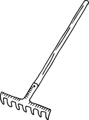Rake doodle icon. Hand darwn gardening tool