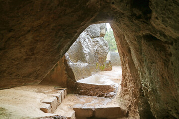 Inside the Cave of Q'enqo, Once Used for Sacrificial Practices and Death Rituals of the Incas,...