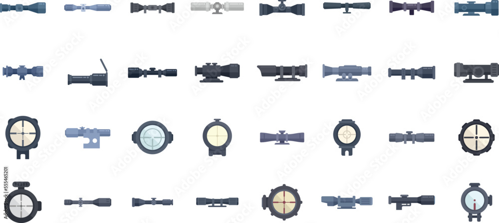 Poster telescopic sight icons set flat vector. sniper scope. target crodd isolated