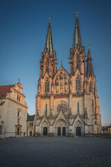 Fototapeta na wymiar Saint Wenceslas Cathedral at sunset - Olomouc, Czech Republic
